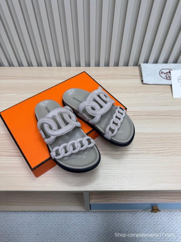 2025 Slippers Hermès Grey Suede Slippers