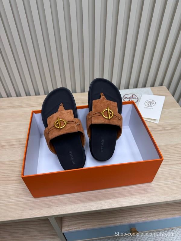 2025 Slippers Hermès Brown Suede Slippers