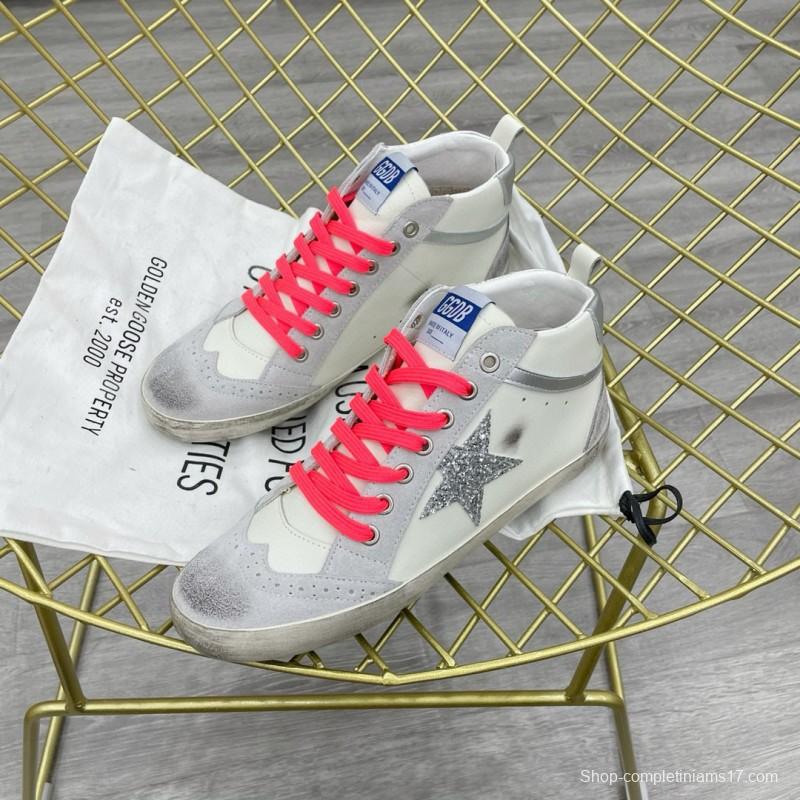 2024 Unisex GGDB White Silver Glitter Leather High Top Sneakers MJ00300