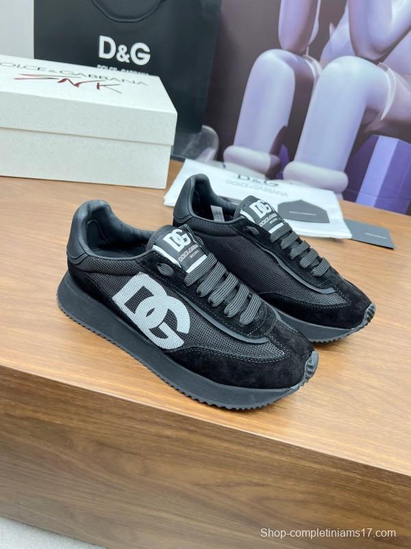 2025 Unisex Dolce & Gabbana Black Mesh Suede PU Sole Sneakers LY00300