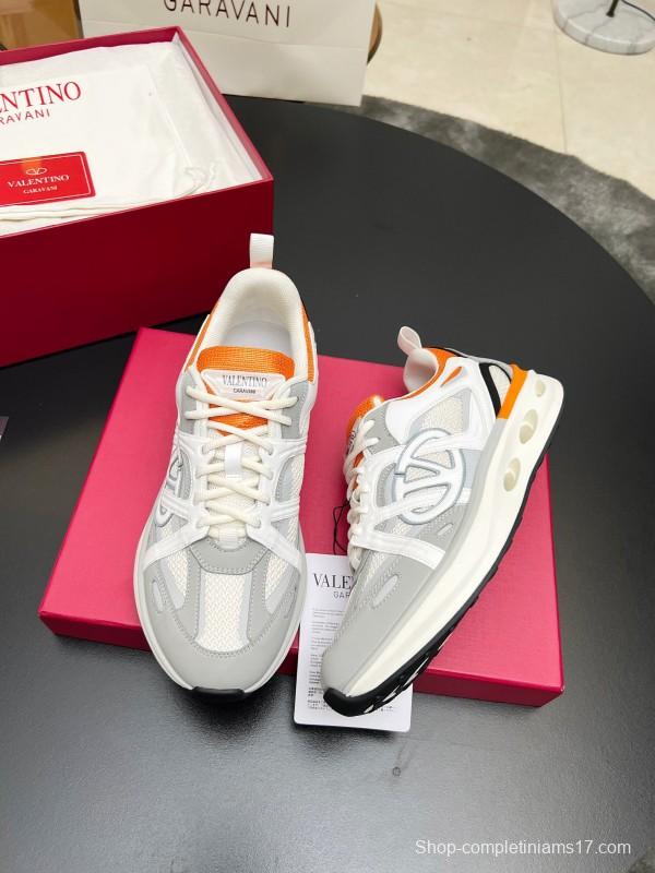 2025 Unisex Valentino White Orange Grey Mesh Fabric Sneakers Vlogo Welding LY00410