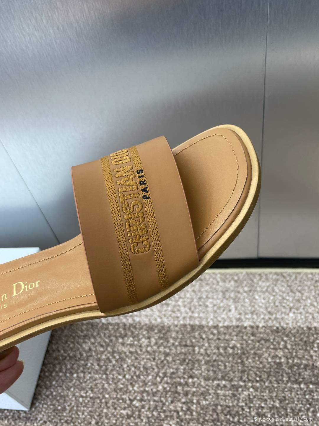 2025 Women Dior Brown Leather Slippers