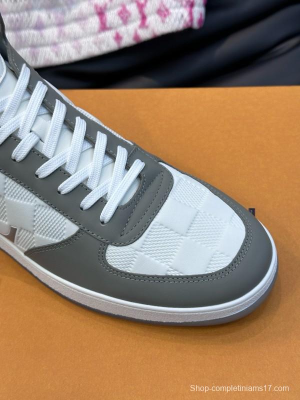 2024 Men Louis Vuitton White Grey Leather Canvas High Top Classic Sneakers MJ00420