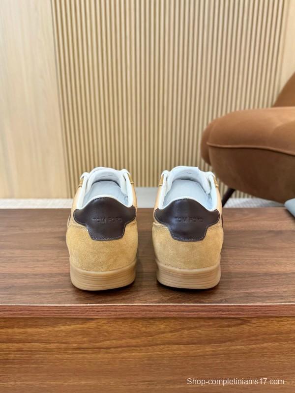 2025 Men TOM FORD Beige Brown Suede Leather Sneakers LY00360