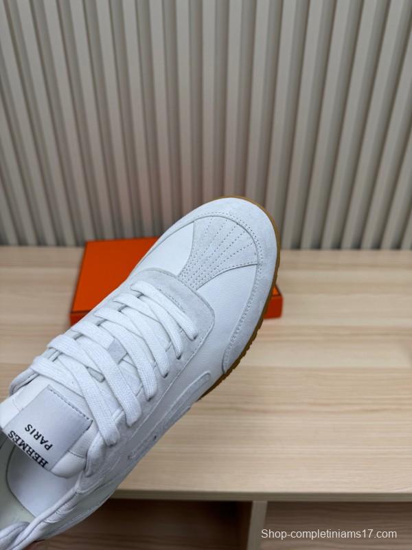 2025 Unisex Hermès White Suede Down Fabric Sneakers KFY00300