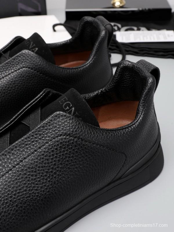 2024 Men Ermenegildo Zegna Black Leather Suede Sneakers MJ00240
