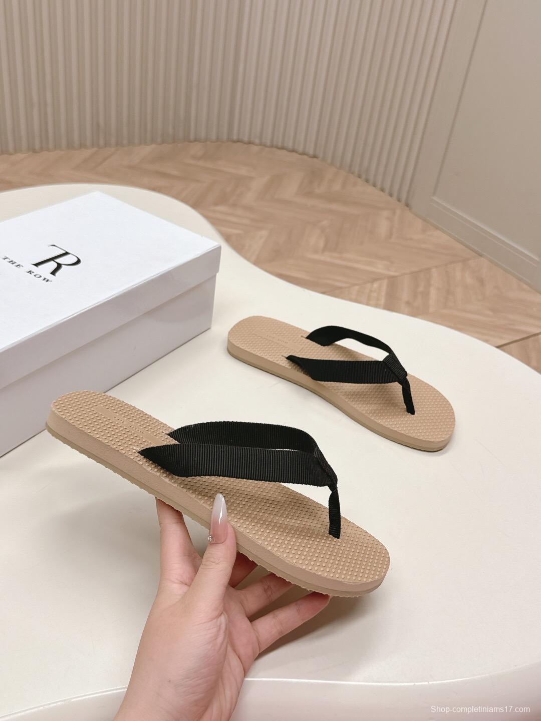 2025 The Row Black Beige Fabric Slippers