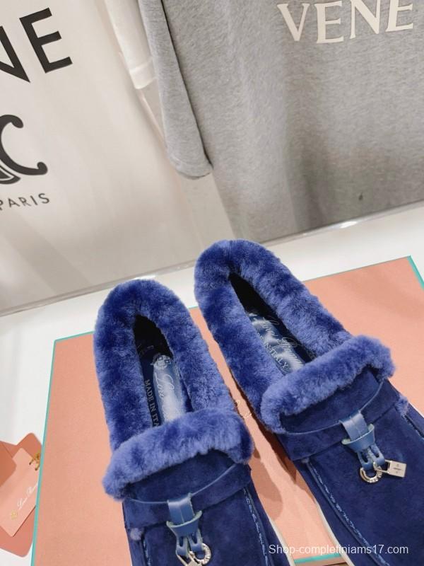 2024 Women Le Parmentier Blue Suede Shearling Loafer MJ00310