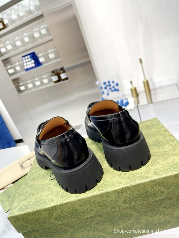 2024 Unisex Gucci Black Leather Loafers MJ00320(F/W)