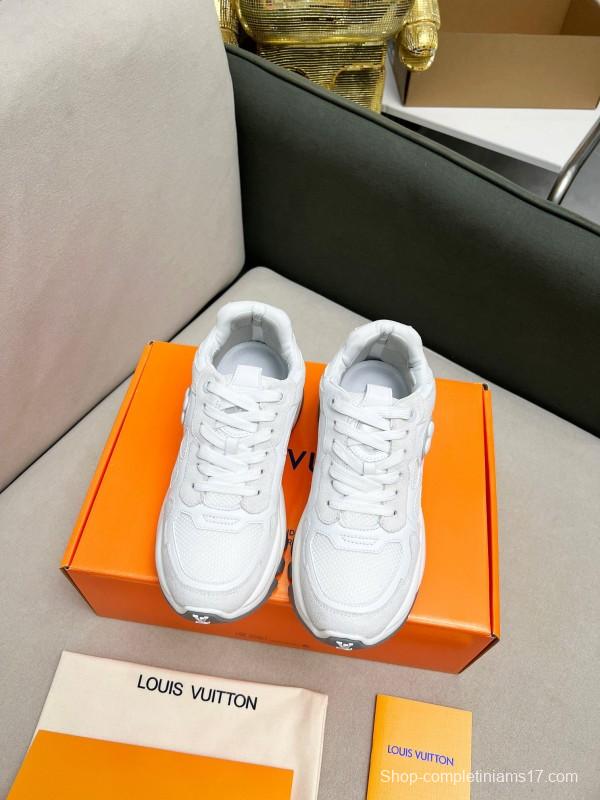 2025 Women Louis Vuitton White Leather Mesh Running Sneakers LY00340