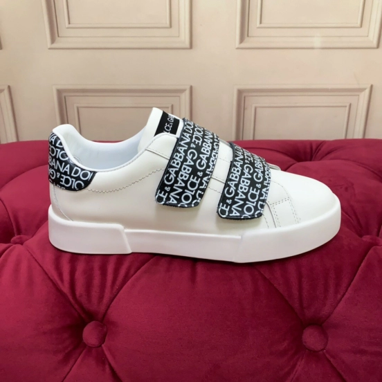 2025 Unisex Dolce & Gabbana White Leather Sneakers LOGO Strap LY00300