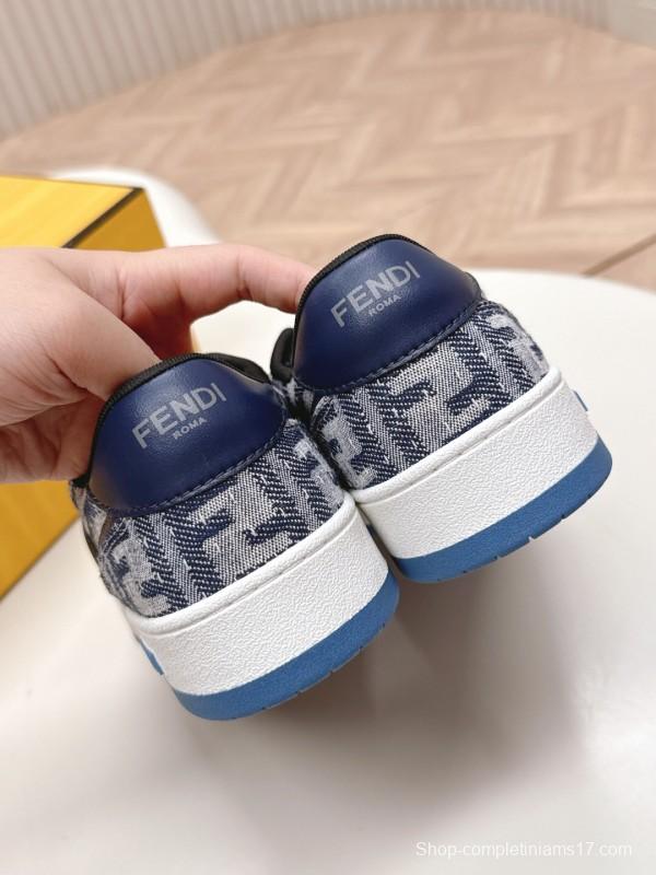 2025 Unisex Fendi Blue White Leather Canvas Plimsolls FF Vintage Design LY00350(F)/LY00360(M)