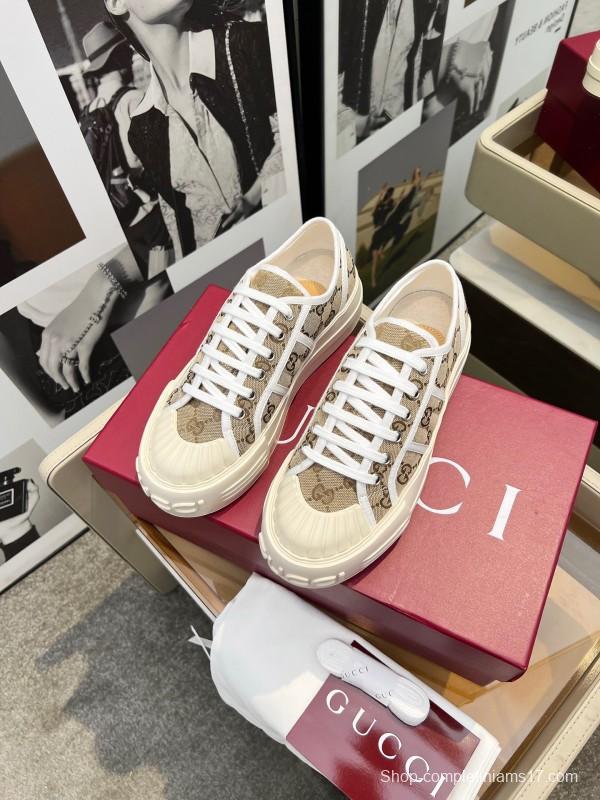 2025 Women Gucci Beige Brown Canvas Platform Sneakers LY00270