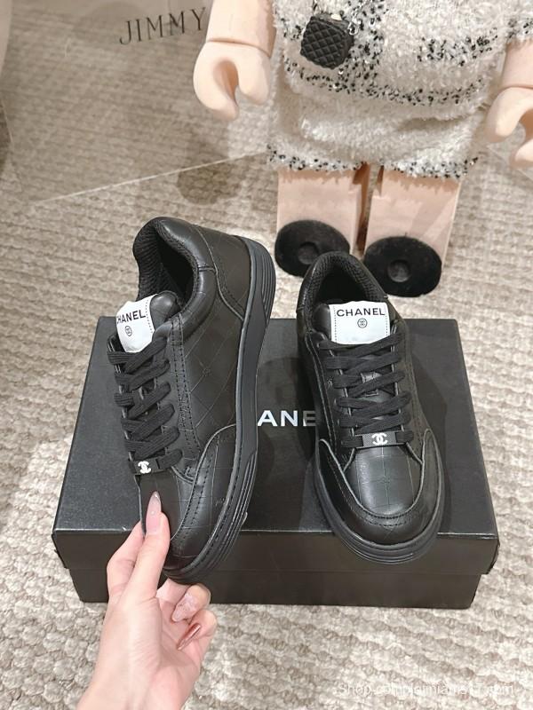 2025 Women Chanel Black Leather Sneakers
