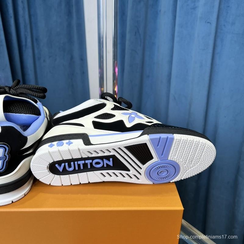 2025 Unisex Louis Vuitton White Black Blue Leather Mesh LV Trainer