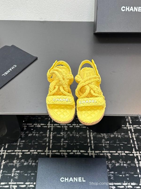 2025 Slippers Chanel Yellow Rope Cork Sole Sandals LY00260