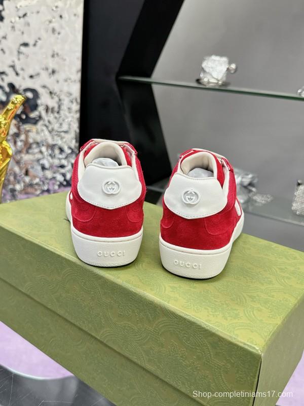 2024 Unisex Gucci Red White Leather Suede Sneakers MJ00310