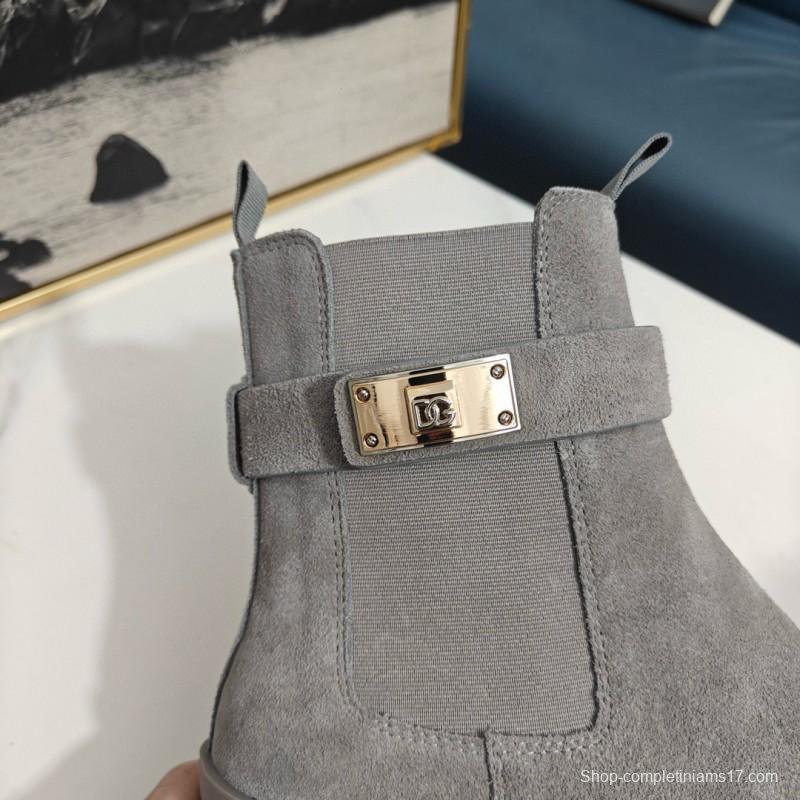 2024 Women Dolce & Gabbana Grey Suede Ankle Boots