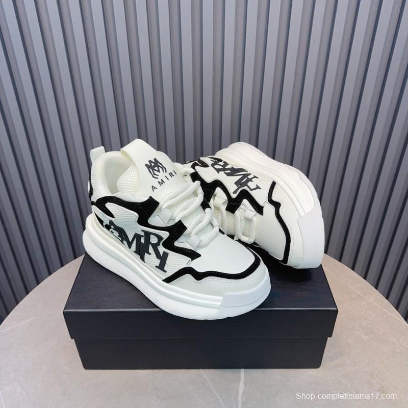 2024 Unisex Amiri White Black Mesh Leather Sneakers MJ00410