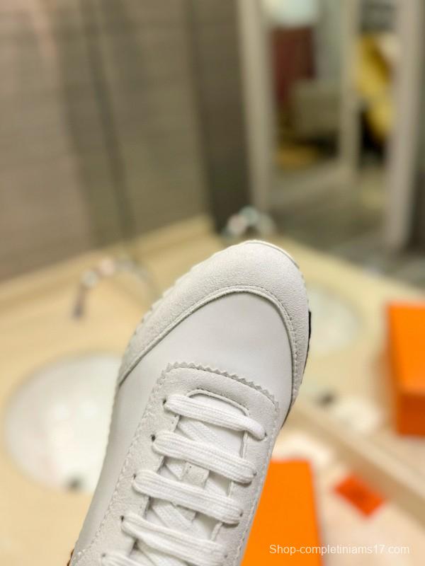 2024 Unisex Hermès White Imported Calf Leather Rain Cloth Casual Sneakers MJ00320