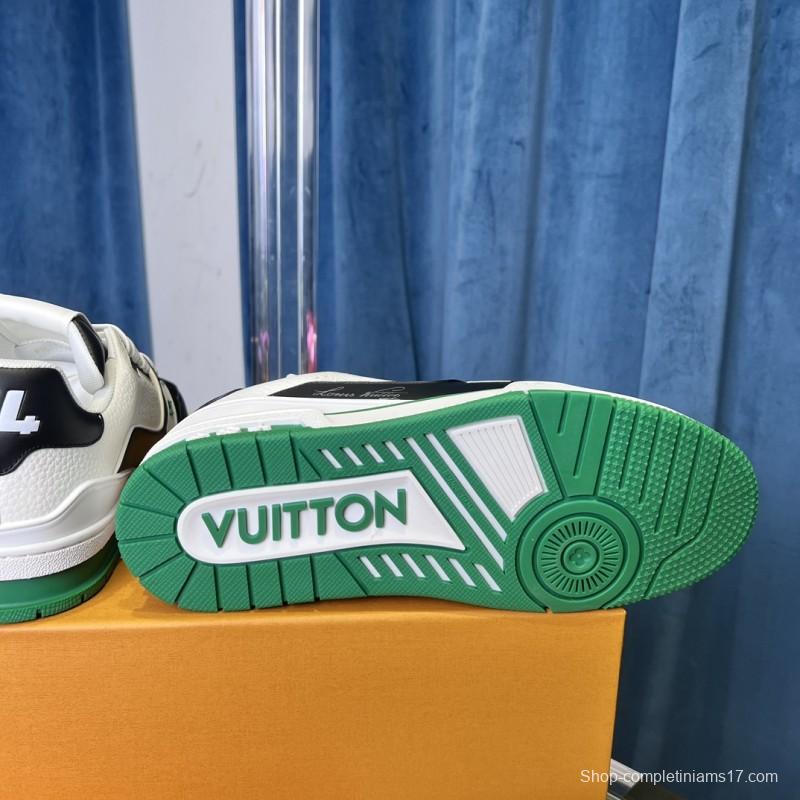 2025 Unisex Louis Vuitton White Black Green Leather Trainer
