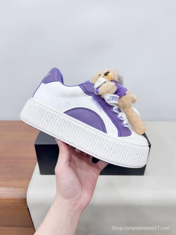 2025 Women 13DE MARZO Purple Leather Casual Shoes 3D Bear Toy KFY00330