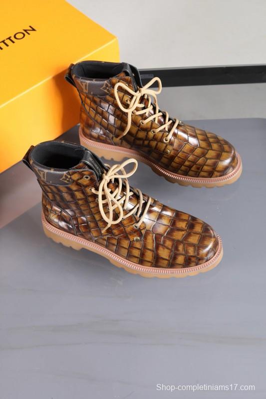 2024 Men Louis Vuitton Brown Leather Casual High-top MJ00470