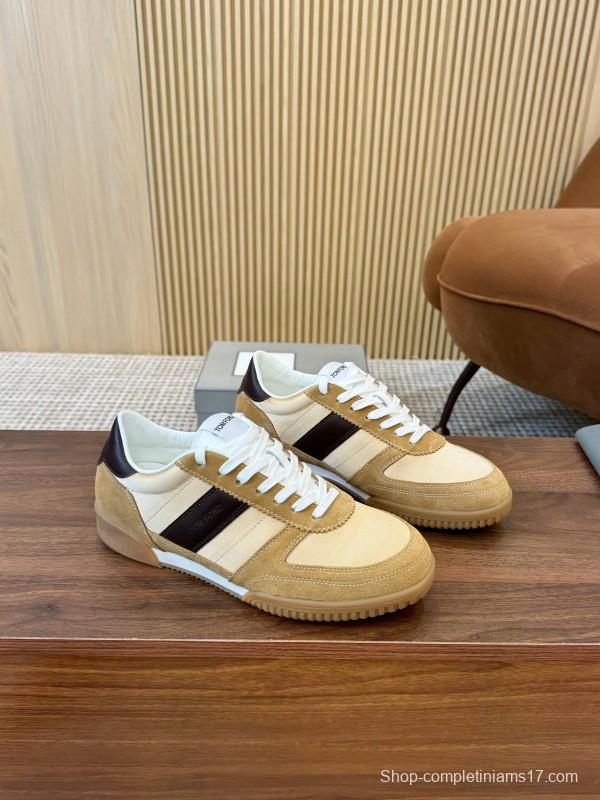 2025 Men TOM FORD Beige Brown Suede Leather Sneakers LY00360