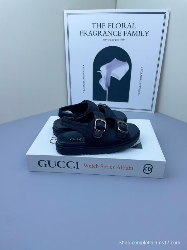 2025 Kids Gucci Black Leather Sandals