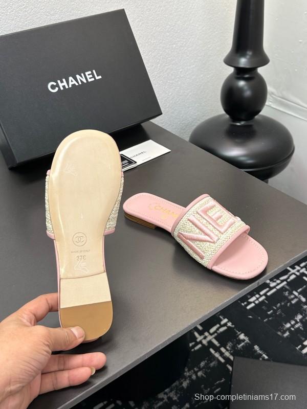 2025 Slippers CHANEL Pink Tweed Slippers