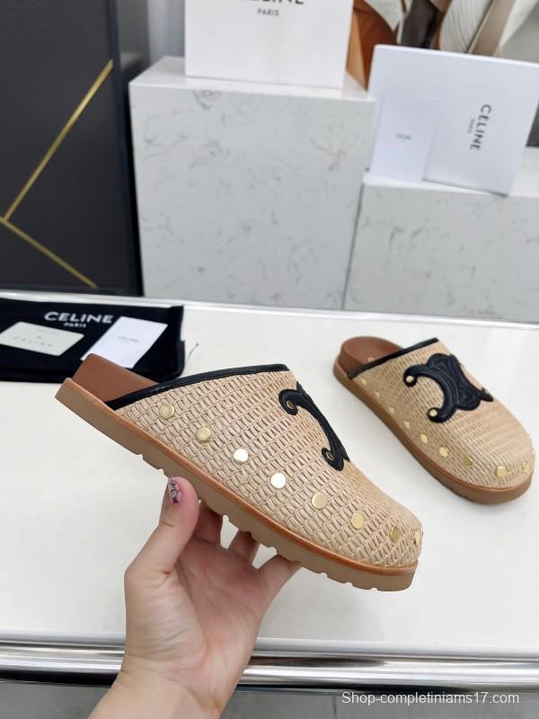 2025 Slippers CELINE Beige Black Leather Slippers LY00240