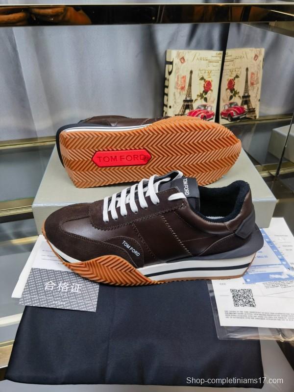 2025 Men TOM FORD Brown Black Leather Suede Sneakers LY00360(M)