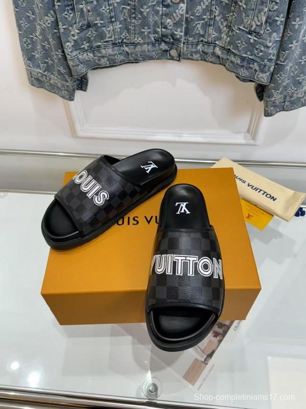 2025 Slippers Louis Vuitton Black Leather Slippers LY