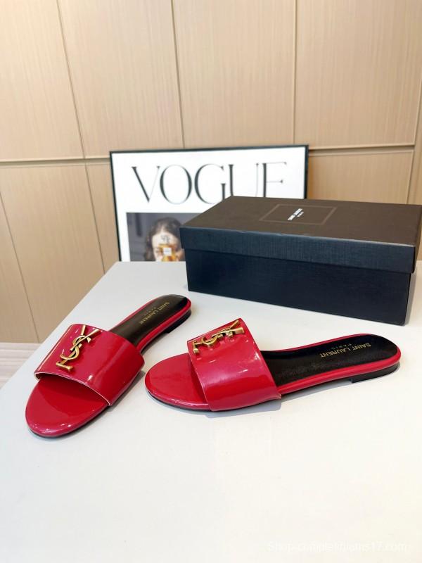 2025 Women Yves Saint Laurent Red Patent Leather Slippers LY00180