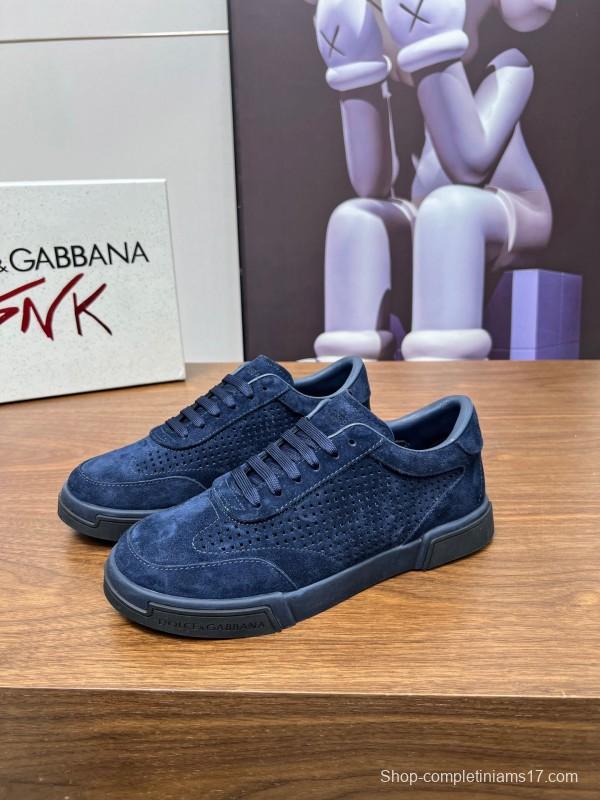 2025 Men Dolce & Gabbana Navy Suede Sneakers LY00280