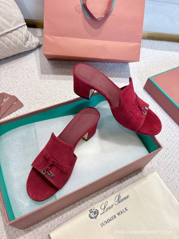 2025 Women LP Red Suede Heeled Sandals