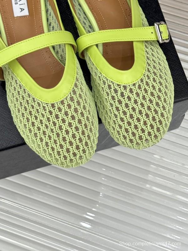 2025 Slippers Unisex AlAIA Light Green Mesh Leather Flat Customize