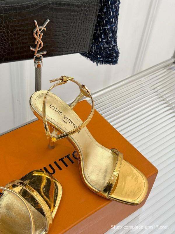 2025 Women Louis Vuitton Gold Leather Sandals