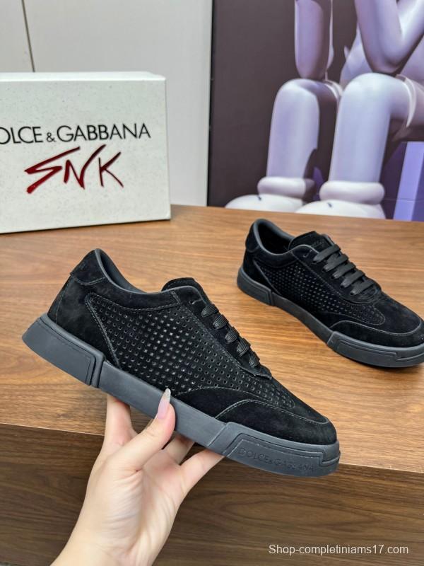 2025 Men Dolce & Gabbana Black Suede Leather Casual Sneakers LY00280