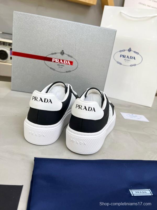2024 Unisex Prada Black White Leather Sneakers MJ00310