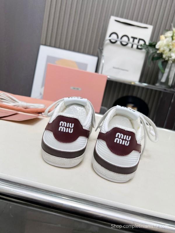 2025 Women Miu Miu White Burgundy Grey Suede Leather Sneakers LY00