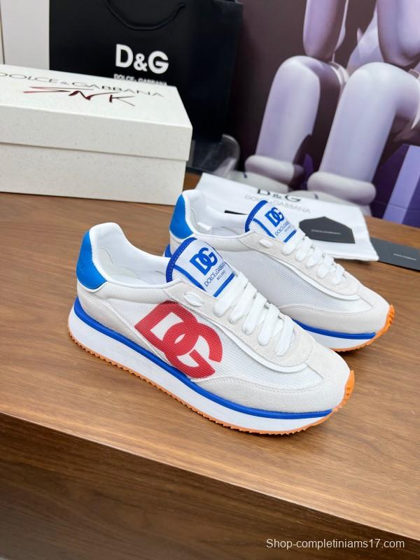 2025 Unisex Dolce & Gabbana White Blue Red PU Casual Sneakers LY00300