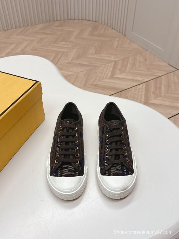 2025 Women Fendi Brown Black Canvas Sneakers LY00280