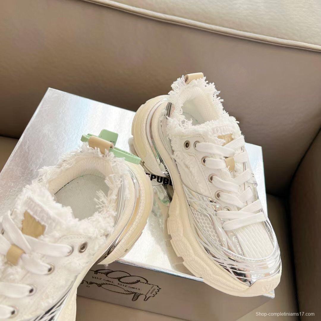 2025 Unisex Smilerepublic White Silver Mesh Leather Fur Sneakers