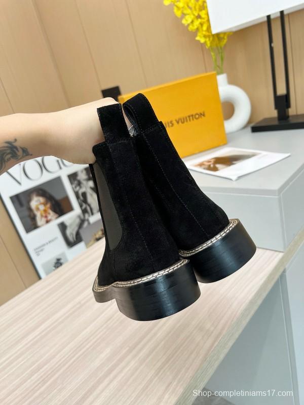 2024 Women Louis Vuitton Black Calf Suede Chelsea Boots MJ00340