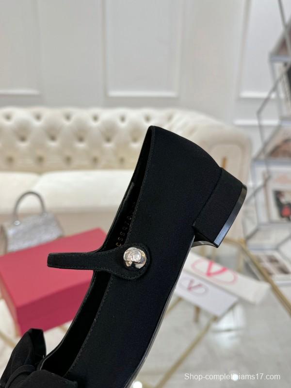 2025 Women Valentino Black Suede Mary Jane Bow LY00300