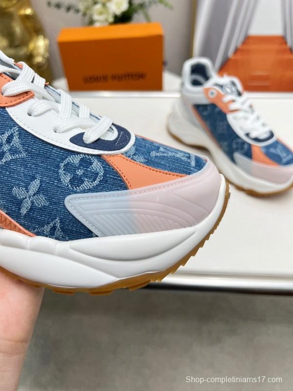 2025 Unisex Louis Vuitton Blue Orange White Leather Mesh Rubber Sneakers Monogram LY00340