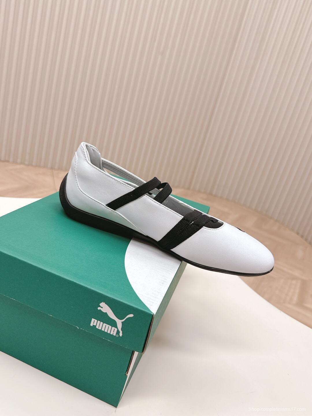 2025 Women Puma White Black Leather Ballet Flat LY