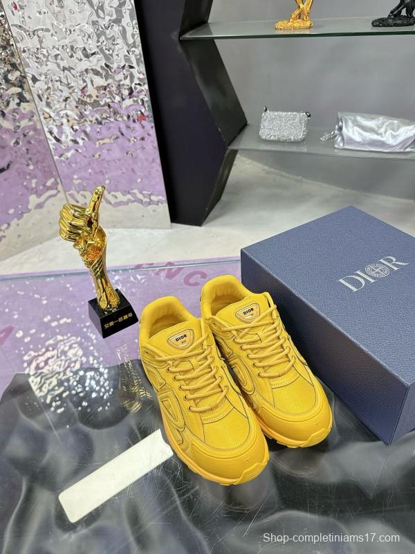 2024 Unisex Dior Yellow Mesh Leather Sneakers