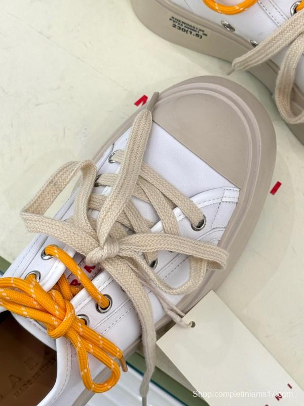 2025 Women Marni White Leather Chunky Sole Casual Sneakers LY00360(F)